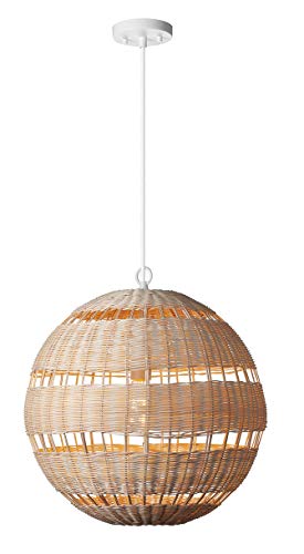 Globe Electric 61015 1-Light Pendant, Natural Woven Twine, Designer White Cloth Cord, Bulb Included