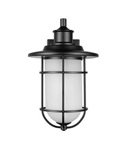 globe electric44625 1-light outdoor indoor wall sconce, matte black, frosted glass shade