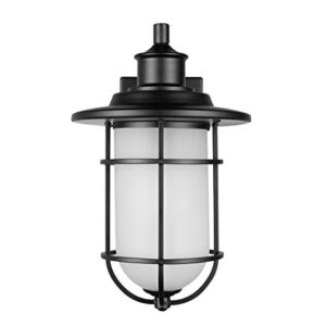 Globe Electric44625 1-Light Outdoor Indoor Wall Sconce, Matte Black, Frosted Glass Shade