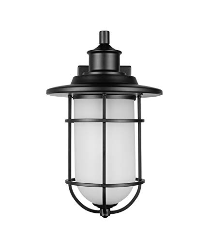 Globe Electric44625 1-Light Outdoor Indoor Wall Sconce, Matte Black, Frosted Glass Shade