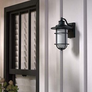 Globe Electric44625 1-Light Outdoor Indoor Wall Sconce, Matte Black, Frosted Glass Shade