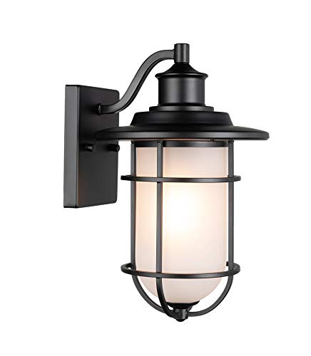 Globe Electric44625 1-Light Outdoor Indoor Wall Sconce, Matte Black, Frosted Glass Shade