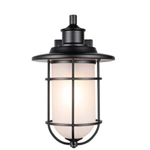 Globe Electric44625 1-Light Outdoor Indoor Wall Sconce, Matte Black, Frosted Glass Shade