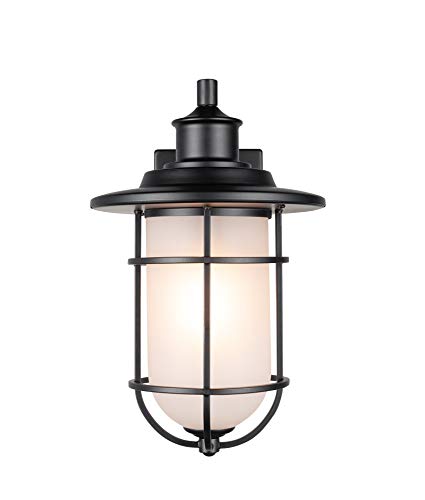 Globe Electric44625 1-Light Outdoor Indoor Wall Sconce, Matte Black, Frosted Glass Shade