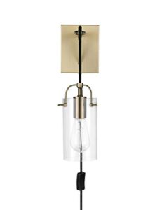 globe electric 51629 nordhaven 1-light plug-in or hardwire wall sconce, antique brass, pulley accent, clear glass shade, bulb included