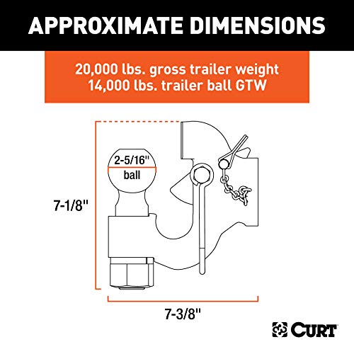 CURT 48410 SecureLatch 2-5/16-Inch Ball and Pintle Hitch Hook Combination, 20,000 Pounds, Mount Required