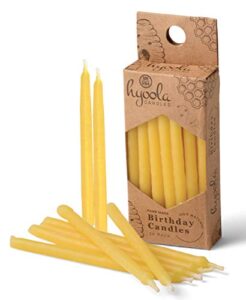 hyoola beeswax birthday candles – 24 pack mini birthday candles - all natural 100% unscented pure beeswax candles - handmade in the usa - yellow