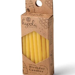 Hyoola Beeswax Birthday Candles – 24 Pack Mini Birthday Candles - All Natural 100% Unscented Pure Beeswax Candles - Handmade in The USA - Yellow