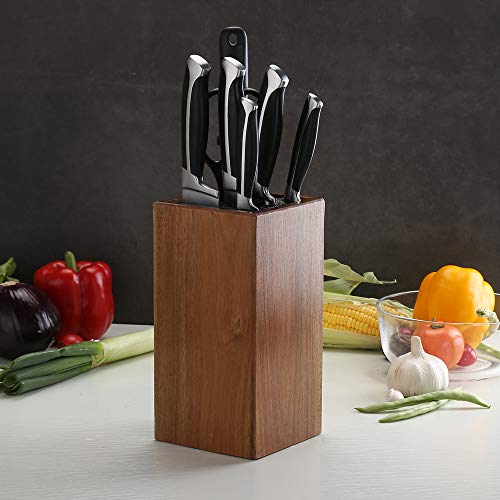 Acacia Wood Blade Holder with Bristles，Knife Holder, Large Capacity, Kitchen Household Multi-function Knife Storage and Placement Rack