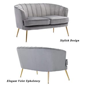Artechworks Contemporary Velvet Loveseat Chair with Gold-Finished Metal Legs, 2-Seat Sofa for Living Room, Bedroom, Home Office, Grey