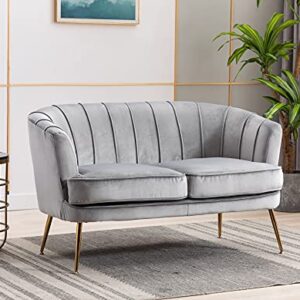 Artechworks Contemporary Velvet Loveseat Chair with Gold-Finished Metal Legs, 2-Seat Sofa for Living Room, Bedroom, Home Office, Grey