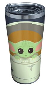 tervis the mandalorian child in carrier triple walled insulated tumbler travel cup keeps drinks cold & hot, 20oz legacy, stainless steel
