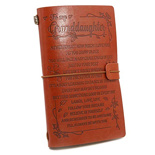 To Granddaughter Leather Journal,A6 Leather Journal,Laugh - Love - Live Vintage Embossed Refillable Writing Notebook for Christmas,Birthdays, Graduation