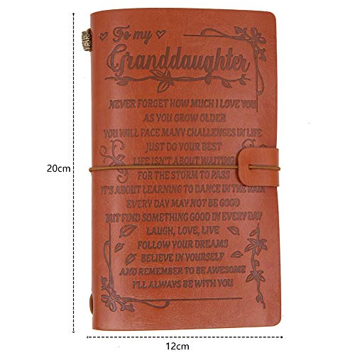 To Granddaughter Leather Journal,A6 Leather Journal,Laugh - Love - Live Vintage Embossed Refillable Writing Notebook for Christmas,Birthdays, Graduation