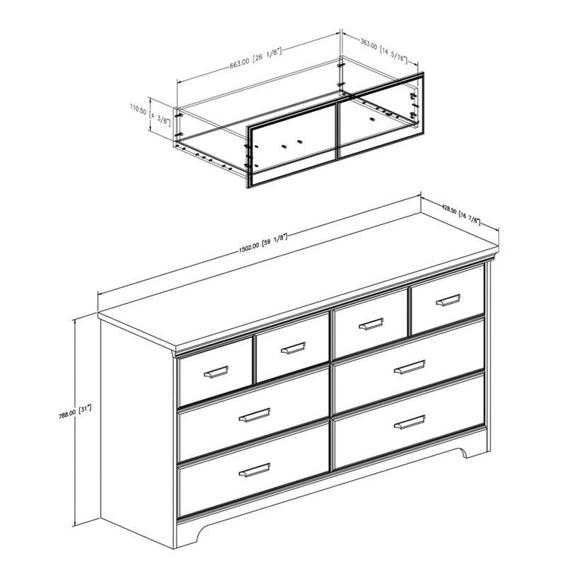 Home Square 3 Piece Modern Bedroom Furniture Set - 8 Drawer Bedroom Dresser/Small Nightstand with Drawers - Set of 2 / Distressed Grey Oak