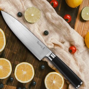 MICHELANGELO Professional Chef Knife 8 Inch Pro, German High Carbon Stainless Steel with Ergonomic Handle, Japanese Knife, for Kitchen - Inch, Etched Damascus Pattern
