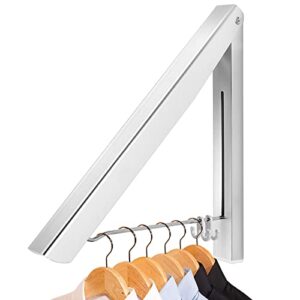 livehitop wall mounted clothes hanger, foldable clothes airer coat rail space saving dryer rack for laundry bedroom hotel rv (silver)