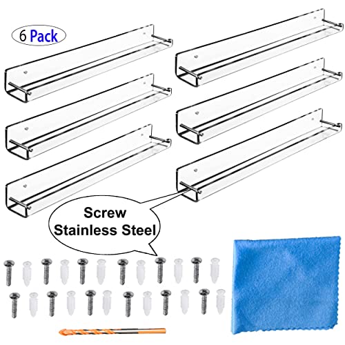 AMT 2 Pack Acrylic Floating Shelves, 15" L x 3.25" W, Clear Bathroom Wall Shelf, Bookshelves, Invisible Display for Office, Bedroom, Small Gap Allows Water to Escape, Free Screws & Drill Bit (Medium)