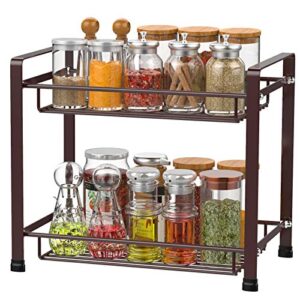ispecle spice rack 2-tier kitchen bathroom organizer countertop storage shelf holder standing rack, bronze