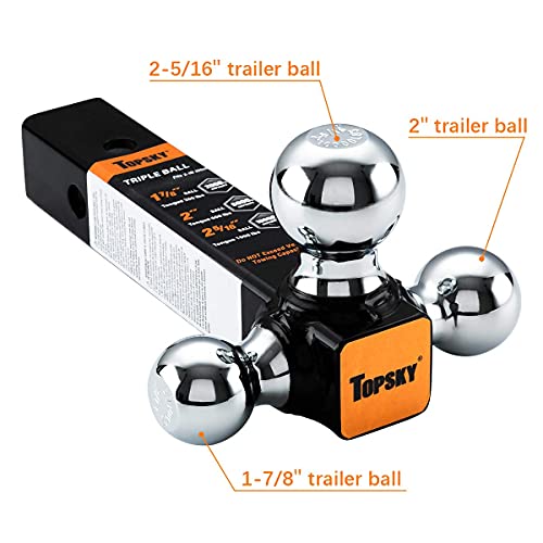 TOPSKY Trailer Hitch Tri Ball Mount & Pin, 1-7/8,2,2-5/16-inch Chrome Hitch Balls, Fits 2-inch Receiver