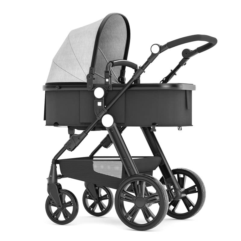 Baby Stroller Newborn Carriage Infant Reversible Bassinet to Luxury Toddler Vista Seat for Boy Girl Compact Single All Terrain Babies Pram Strollers Add Stroller Cover, Cup Holder, Net……