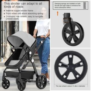 Baby Stroller Newborn Carriage Infant Reversible Bassinet to Luxury Toddler Vista Seat for Boy Girl Compact Single All Terrain Babies Pram Strollers Add Stroller Cover, Cup Holder, Net……