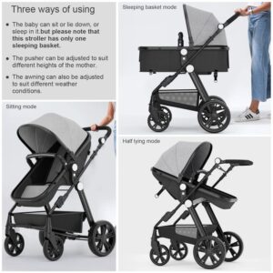 Baby Stroller Newborn Carriage Infant Reversible Bassinet to Luxury Toddler Vista Seat for Boy Girl Compact Single All Terrain Babies Pram Strollers Add Stroller Cover, Cup Holder, Net……