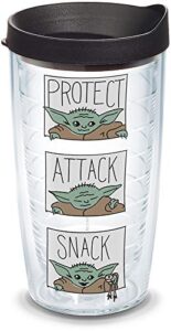 tervis star wars - the mandalorian protect attack snack made in usa double walled insulated tumbler travel cup keeps drinks cold & hot, 16oz, classic
