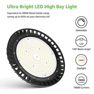 LE UFO LED High Bay Light 150W, 19,000lm 5000K Daylight, 450W HPS Equivalent, 1-10V Dimmable Commercial Warehouse LED Lighting, Waterproof IP65, 100-277V, 110° Beam, Industrial Ceiling Light Fixture