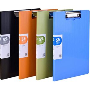 4 sets of foldable clipboards, binders, sturdy PC hard plastic materials, 12.4 inches * 9.1 inches * 0.5 inches, easy to carry, widely used in office, school, business travel.