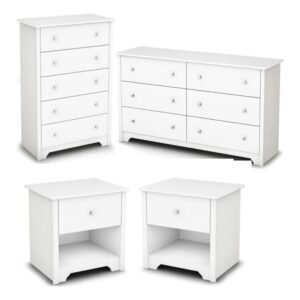 home square 4 piece modern bedroom furniture set - 6 drawer dresser for bedroom / 5 chest of drawers for bedroom/small nightstand with drawer and shelf - set of 2 / white