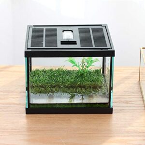 crapelles Pac Frogs Glass Terrarium Feeding kit Tank, Waterproof,for Small Amphibians, Insect, Horned Frogs. Waterweed / Prairie Style Habitat,with Green Artificial Turf Pad, (excluding Animals)