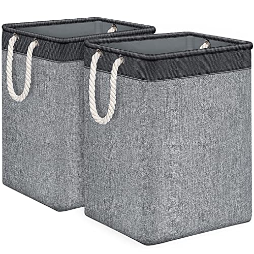 TomCare Laundry Baskets 2 Pack Freestanding Laundry Hampers for Bedroom Collapsible Laundry Basket with Handles Detachable Brackets Large Laundry Storage Baskets Organizer for Clothes Toys (Grey)