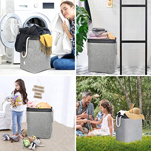 TomCare Laundry Baskets 2 Pack Freestanding Laundry Hampers for Bedroom Collapsible Laundry Basket with Handles Detachable Brackets Large Laundry Storage Baskets Organizer for Clothes Toys (Grey)