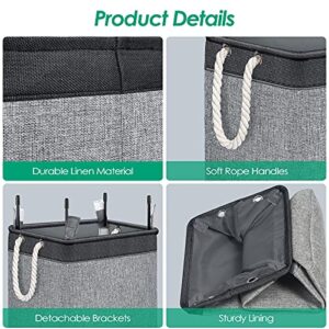 TomCare Laundry Baskets 2 Pack Freestanding Laundry Hampers for Bedroom Collapsible Laundry Basket with Handles Detachable Brackets Large Laundry Storage Baskets Organizer for Clothes Toys (Grey)