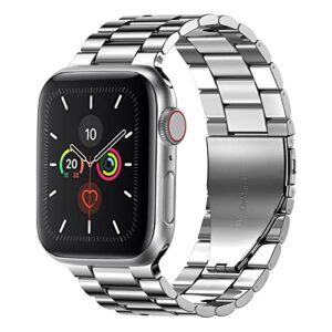 fitlink metal band compatible for apple watch series 8 7 6 5 4 3 2 1 se ultra, stainless steel waterproof apple watch band for apple watch 42mm 44mm 45mm 49mm for women men(silver, 42/44/45/49mm)
