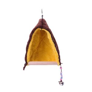 parrot swing perch - bird winter plush hut tent birdcage hammock with wood stand and bells pendant for parakeets cockatiels, conures, macaws, parrots, love birds, finches