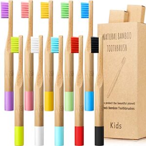 10 pieces kids bamboo toothbrush natural soft bristle toothbrush wooden toothbrushes toddlers adults natural wood organic toothbrush bpa-free color travel(kids)