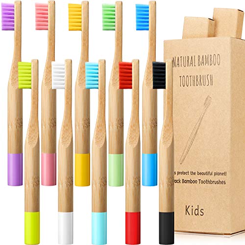 10 Pieces Kids Bamboo Toothbrush Natural Soft Bristle Toothbrush Wooden Toothbrushes Toddlers Adults Natural Wood Organic Toothbrush BPA-Free Color Travel(Kids)