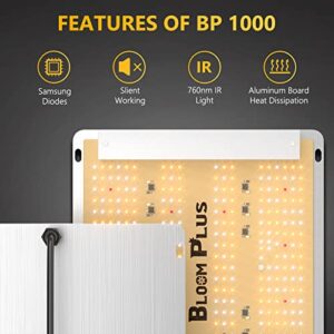 BLOOM PLUS LED Grow Light BP 1000W 2x2ft Coverage Sunlike Full Spectrum Grow Light for Indoor Plants with 336packs Samsung Diodes(Includes IR)