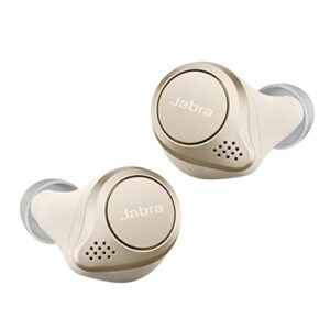 jabra elite 75t – true wireless earbuds with charging case, gold beige – active noise cancelling bluetooth with a comfortable, secure fit, long battery life, great sound