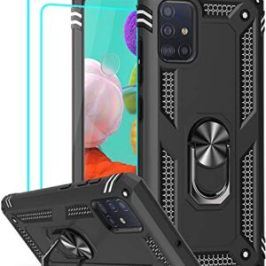 LeYi for Samsung A51 Case, Samsung Galaxy A51 Case with [2 Pack] Tempered Glass Screen Protector, [Military-Grade] Protective Phone Case with Ring Kickstand for Samsung A51 (Not Fit A51 5G), Black