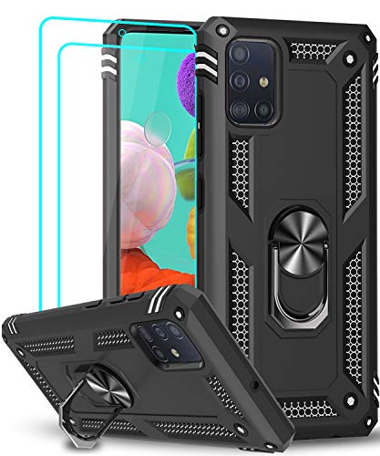 LeYi for Samsung A51 Case, Samsung Galaxy A51 Case with [2 Pack] Tempered Glass Screen Protector, [Military-Grade] Protective Phone Case with Ring Kickstand for Samsung A51 (Not Fit A51 5G), Black