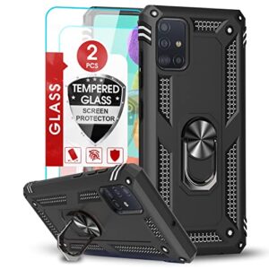 leyi for samsung a51 case, samsung galaxy a51 case with [2 pack] tempered glass screen protector, [military-grade] protective phone case with ring kickstand for samsung a51 (not fit a51 5g), black