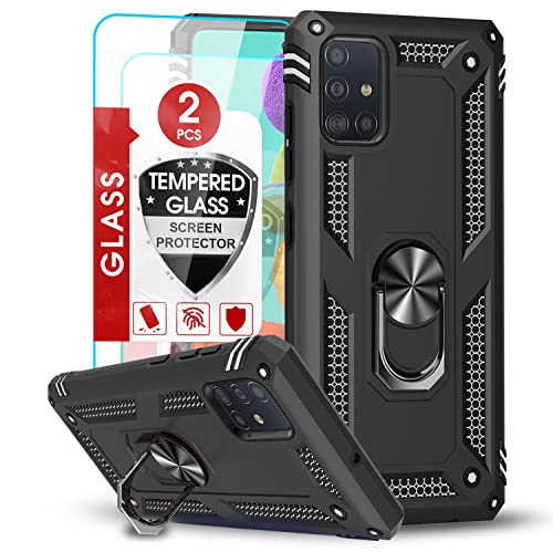 LeYi for Samsung A51 Case, Samsung Galaxy A51 Case with [2 Pack] Tempered Glass Screen Protector, [Military-Grade] Protective Phone Case with Ring Kickstand for Samsung A51 (Not Fit A51 5G), Black