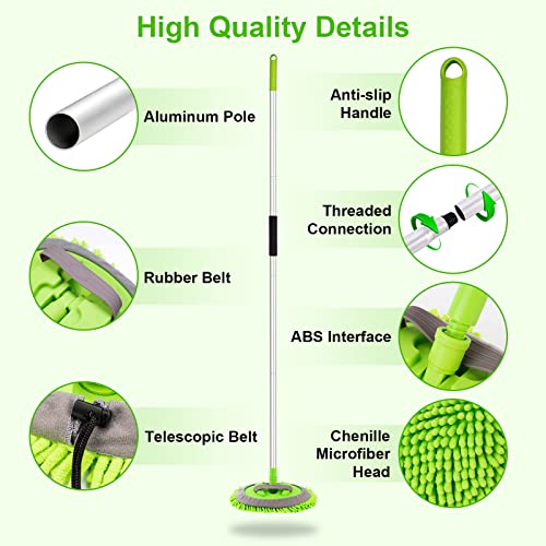 Ordenado 62" Car Wash Brush Kit Mitt Mop Sponge with Long Handle Chenille Microfiber Car Cleaning Brush Kit Supplies Car Washing Mop Kit Car Care Kit of Scratch-Free Replacement Head for Car RV Truck