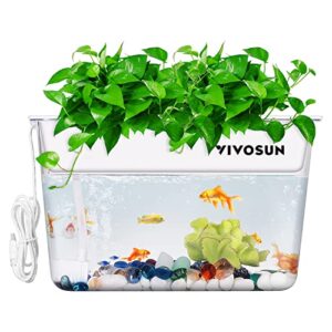 vivosun 3-gallon aquaponic fish tank, hydroponic cleaning tank for freshwater fish to feed plants and plants clean tank, additional thermostat, flow pump, and ceramsite included