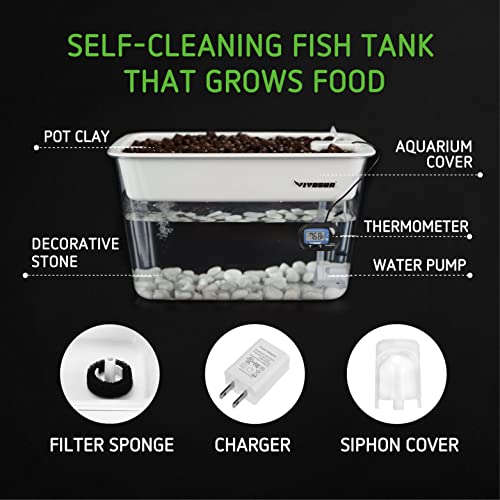 VIVOSUN 3-Gallon Aquaponic Fish Tank, Hydroponic Cleaning Tank for Freshwater Fish to Feed Plants and Plants Clean Tank, Additional Thermostat, Flow Pump, and Ceramsite Included