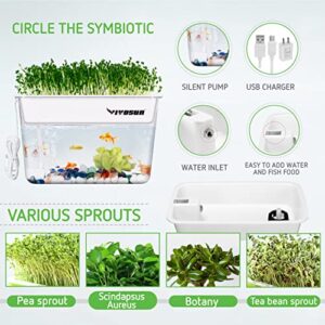 VIVOSUN 3-Gallon Aquaponic Fish Tank, Hydroponic Cleaning Tank for Freshwater Fish to Feed Plants and Plants Clean Tank, Additional Thermostat, Flow Pump, and Ceramsite Included