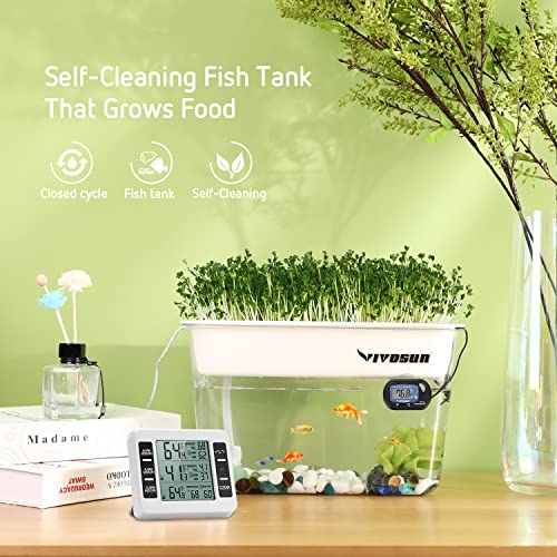 VIVOSUN 3-Gallon Aquaponic Fish Tank, Hydroponic Cleaning Tank for Freshwater Fish to Feed Plants and Plants Clean Tank, Additional Thermostat, Flow Pump, and Ceramsite Included